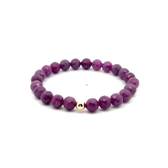Natural Ruby Gemstones 6 -6.5mm Stretchable Bracelet 18k Gold Bead Charm - Picture 1 of 5
